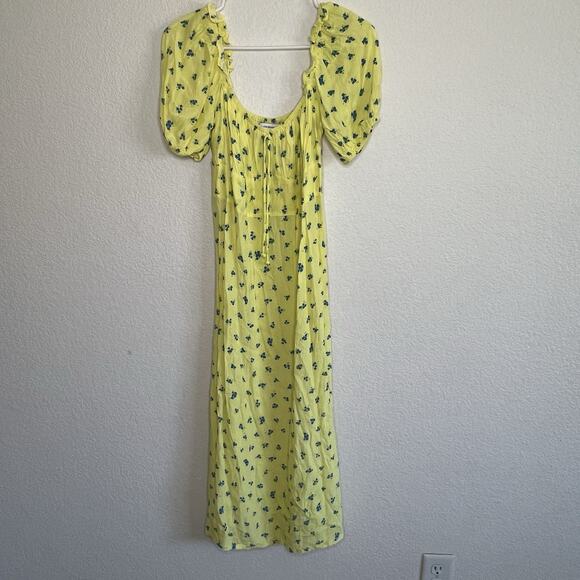 Faithfull the Brand Bette Midi Dress Luda Floral Yellow Medium Cottagecore E27 - Picture 4 of 8